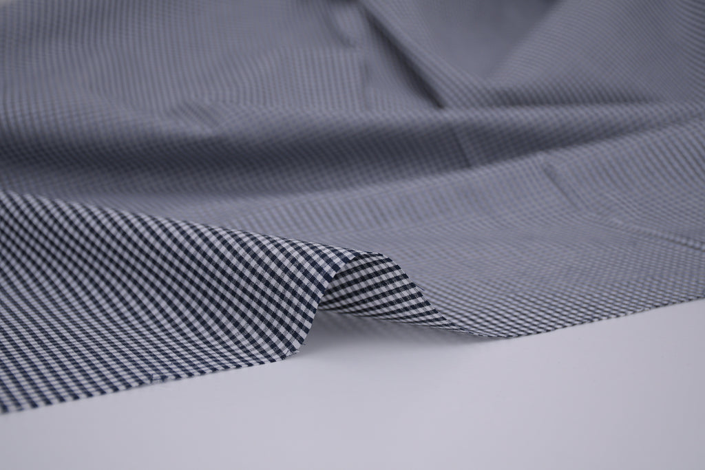 Gingham Checks Yarn-Dyed Cotton Fabric - Midnight Navy