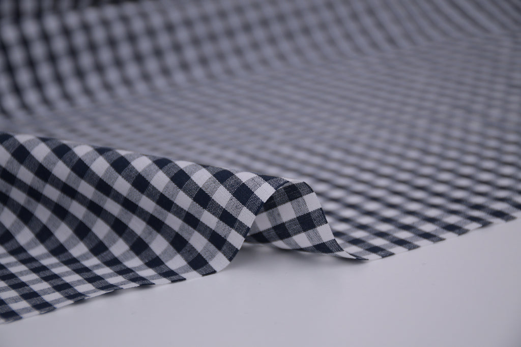 Gingham Checks Yarn-Dyed Cotton Fabric - Midnight Navy