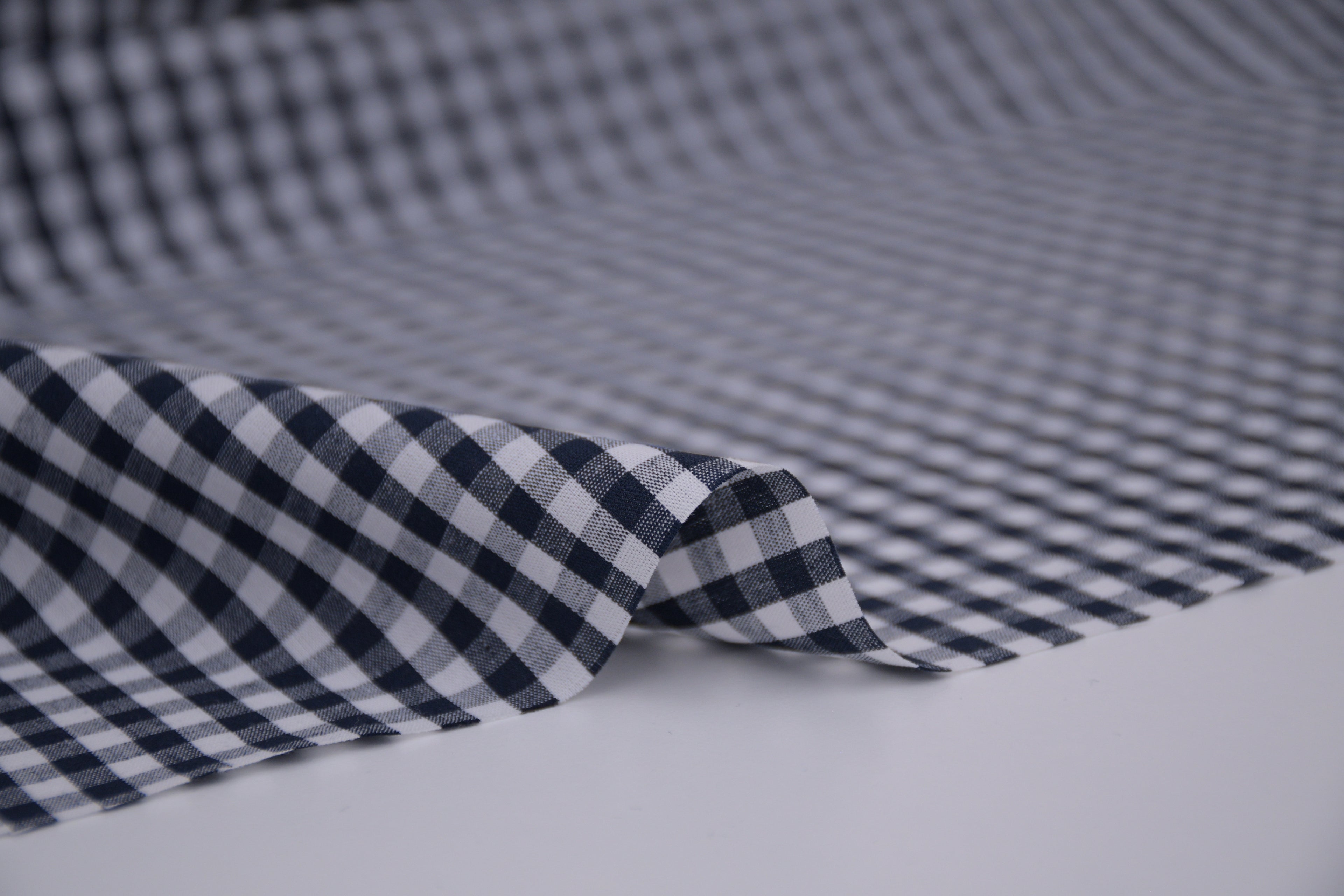 Gingham Checks Yarn-Dyed Cotton Fabric - Midnight Navy