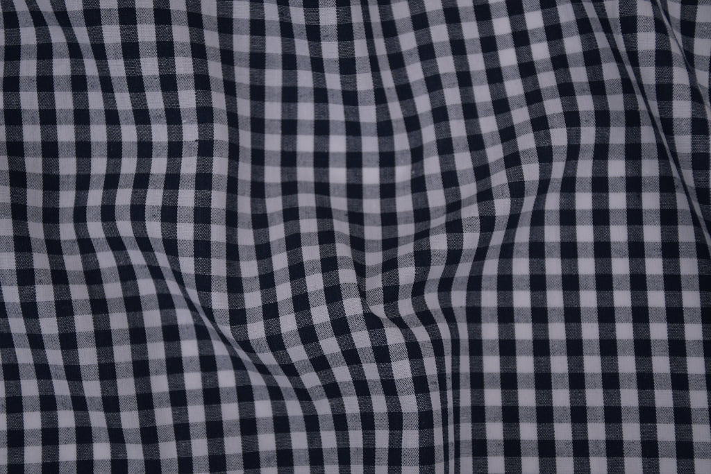 Gingham Checks Yarn-Dyed Cotton Fabric - Midnight Navy