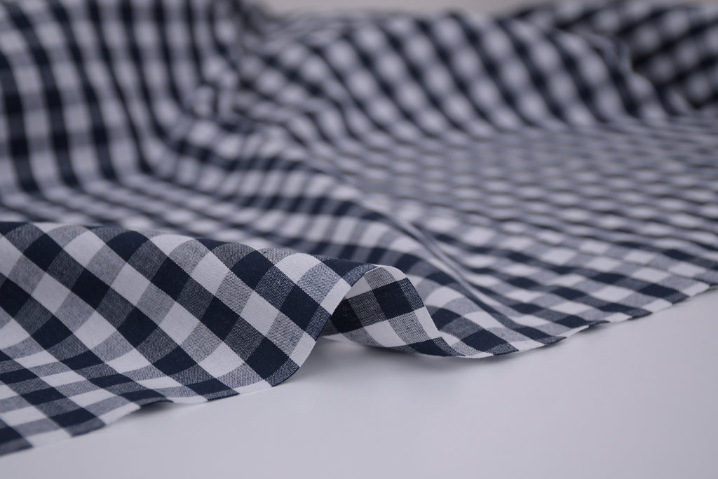 Gingham Checks Yarn-Dyed Cotton Fabric - Midnight Navy