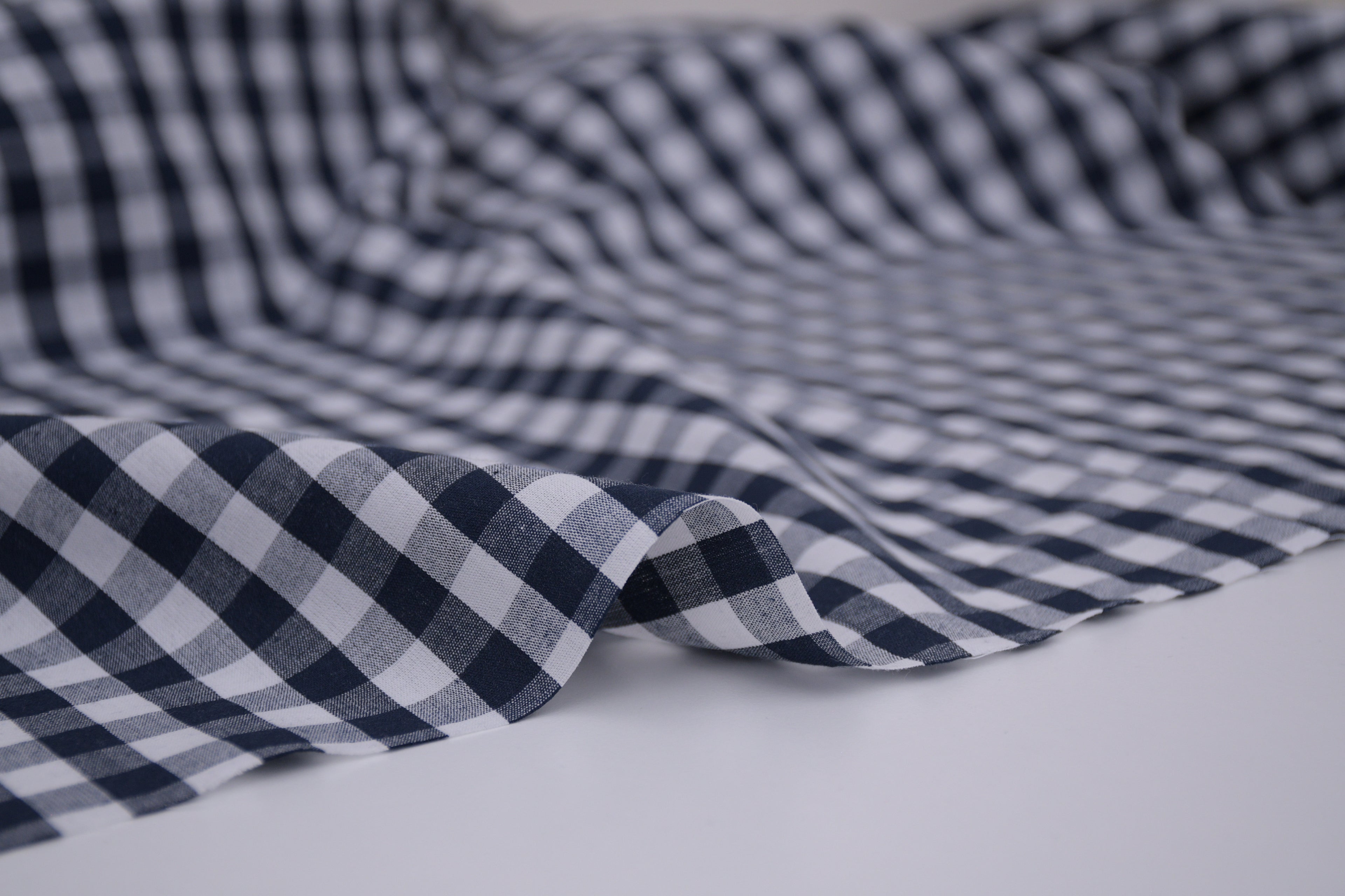 Gingham Checks Yarn-Dyed Cotton Fabric - Midnight Navy