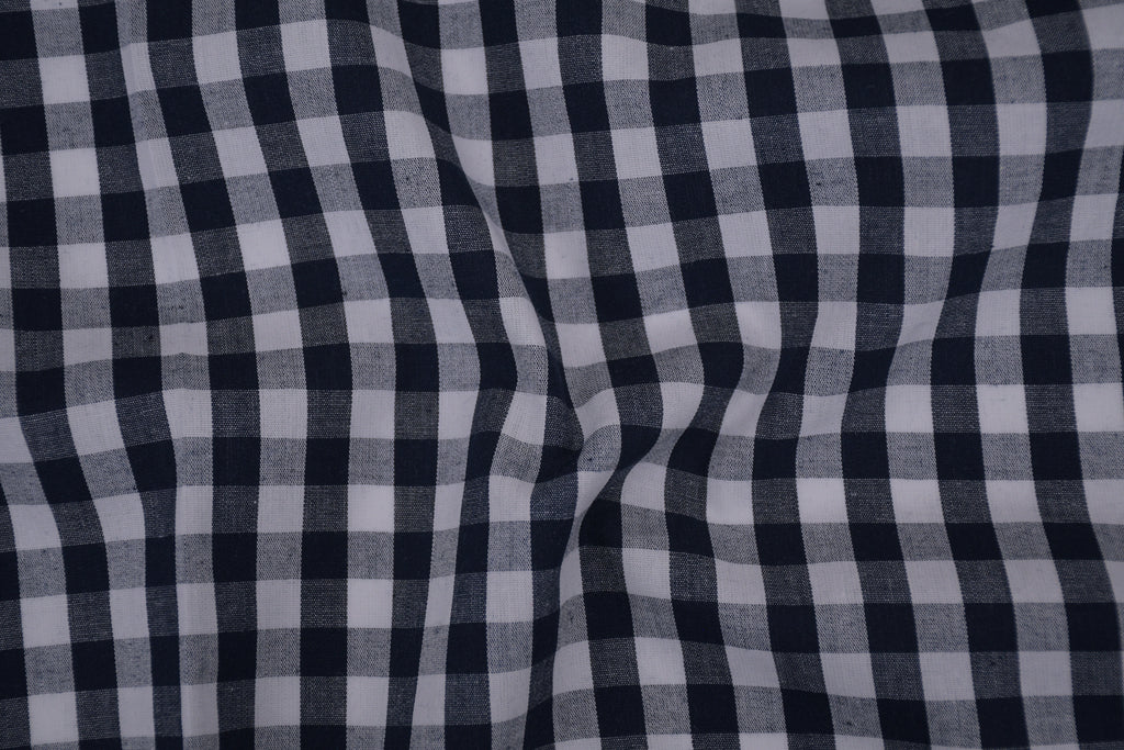 Gingham Checks Yarn-Dyed Cotton Fabric - Midnight Navy