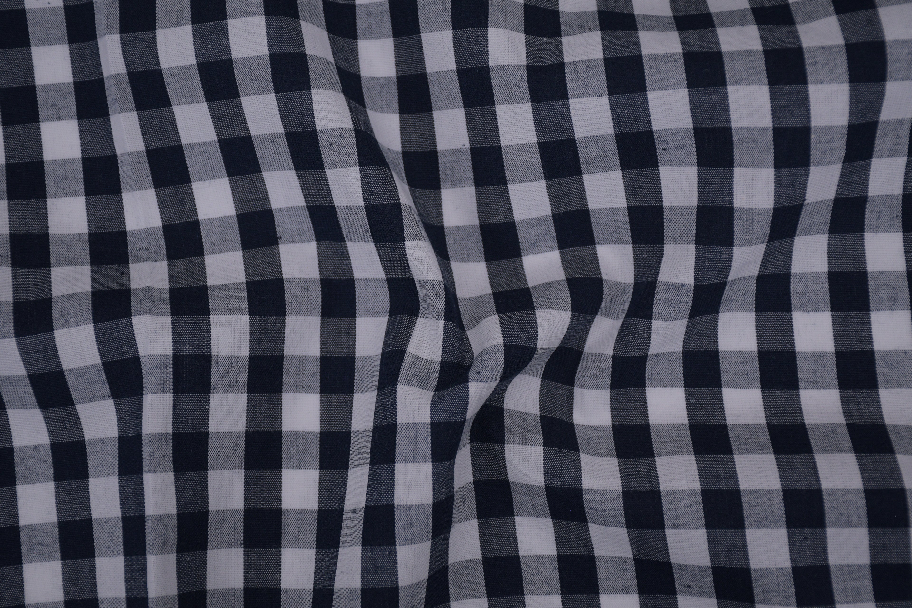 Gingham Checks Yarn-Dyed Cotton Fabric - Midnight Navy