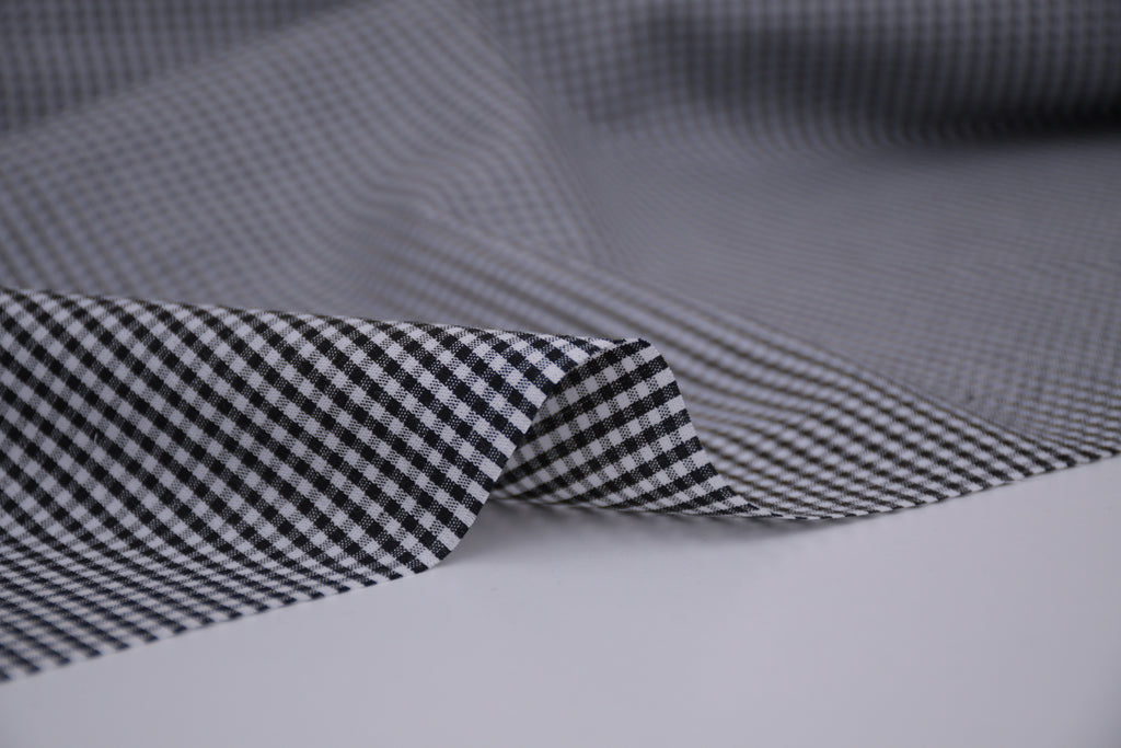 Gingham Checks Yarn-Dyed Cotton Fabric - Black