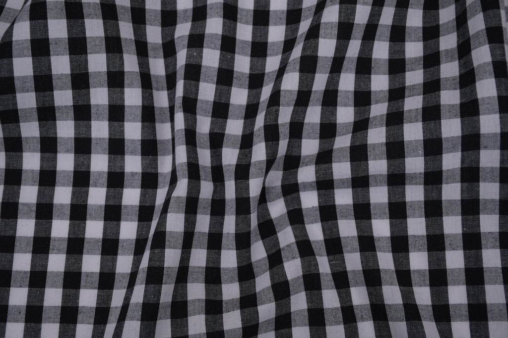 Gingham Checks Yarn-Dyed Cotton Fabric - Black