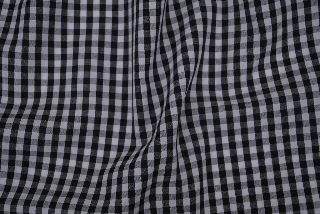 Gingham Checks Yarn-Dyed Cotton Fabric - Black