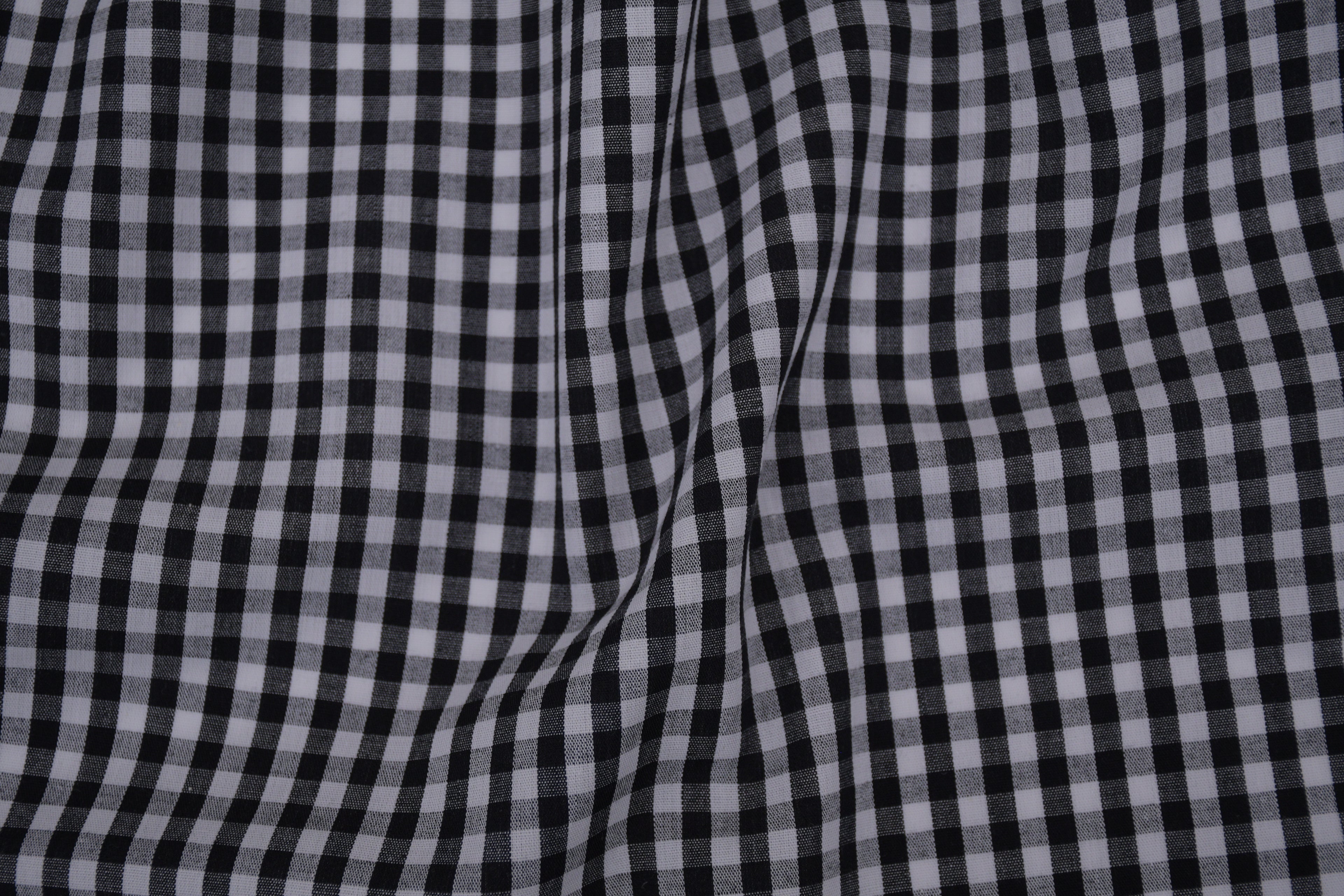 Gingham Checks Yarn-Dyed Cotton Fabric - Black