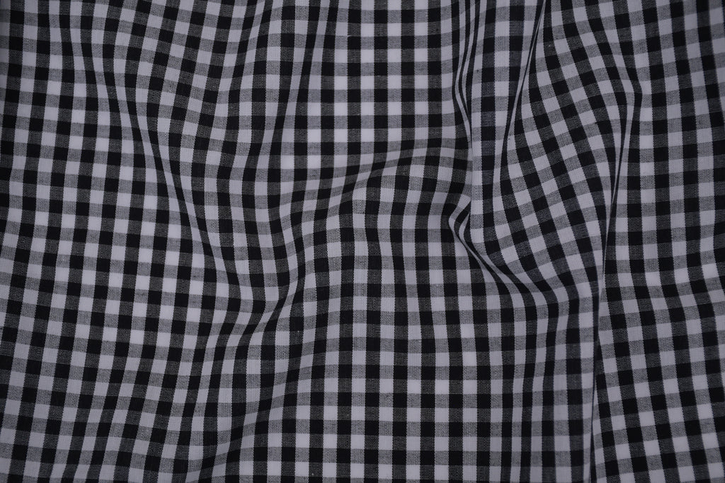 Gingham Checks Yarn-Dyed Cotton Fabric - Black