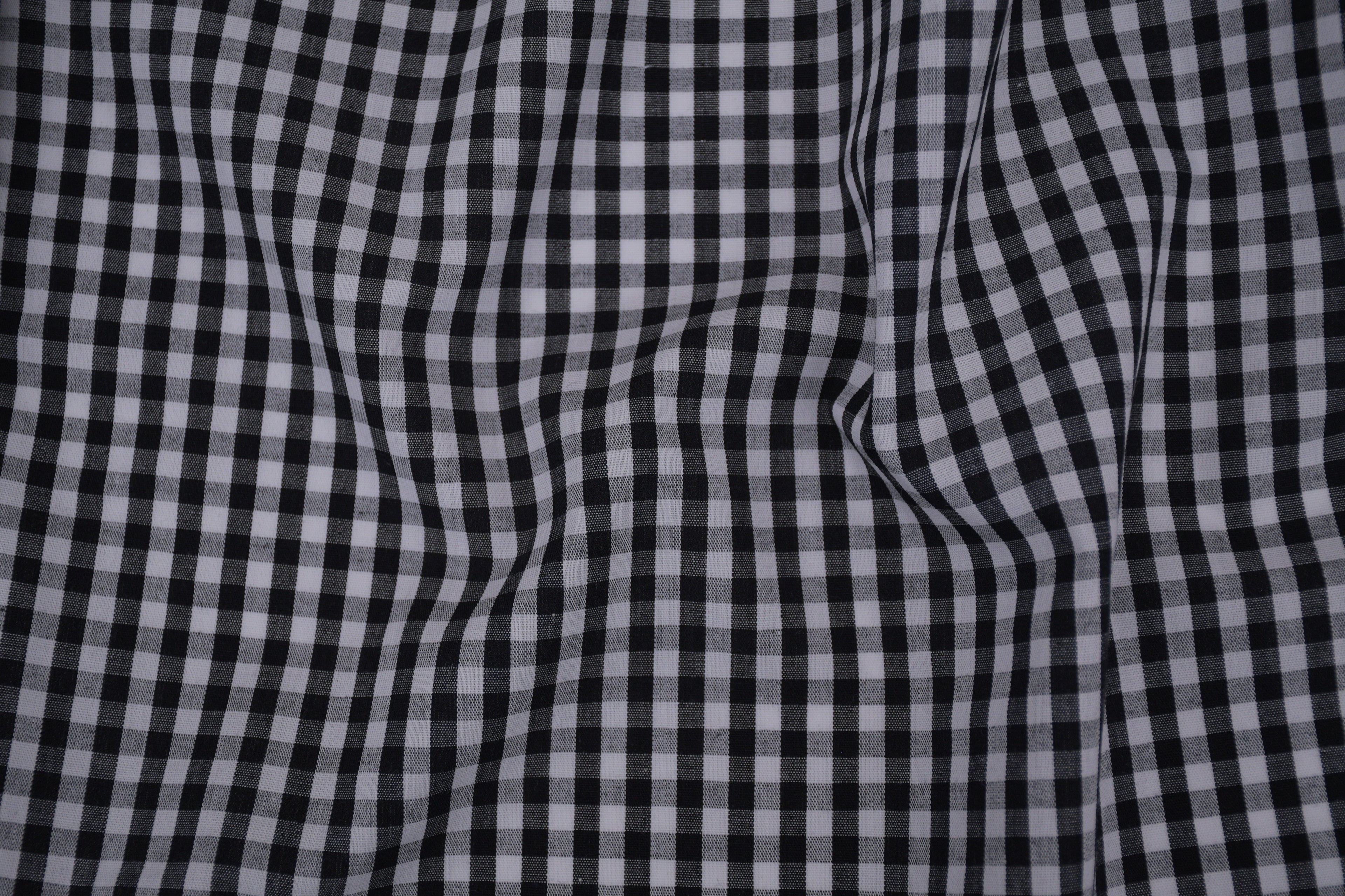 Gingham Checks Yarn-Dyed Cotton Fabric - Black
