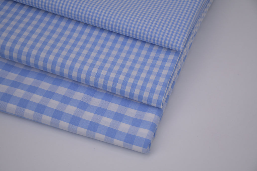 Gingham Checks Yarn-Dyed Cotton Fabric -  Sky