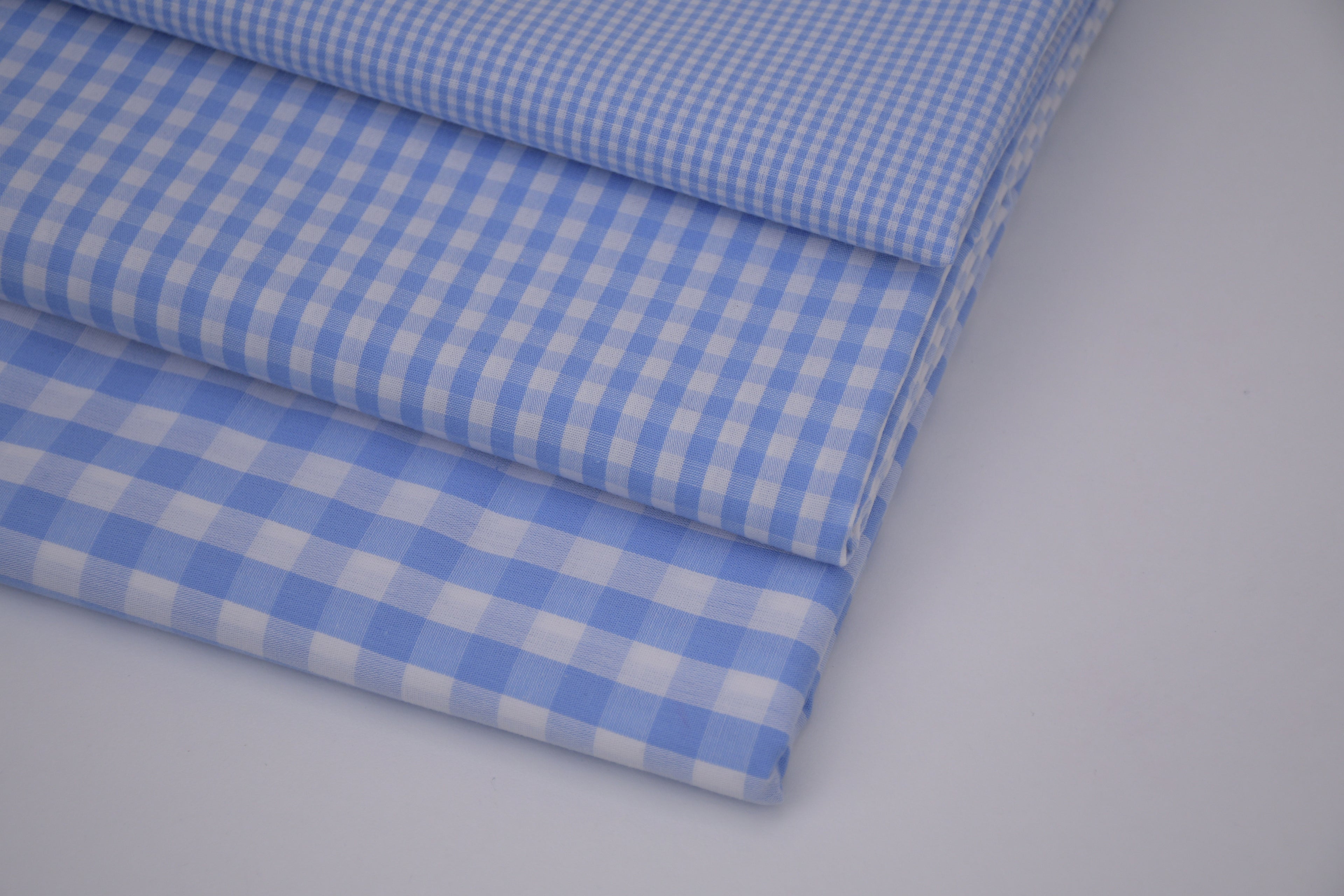 Gingham Checks Yarn-Dyed Cotton Fabric -  Sky