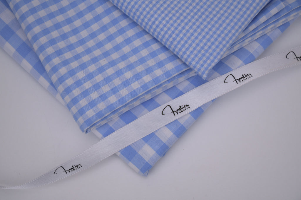 Gingham Checks Yarn-Dyed Cotton Fabric -  Sky