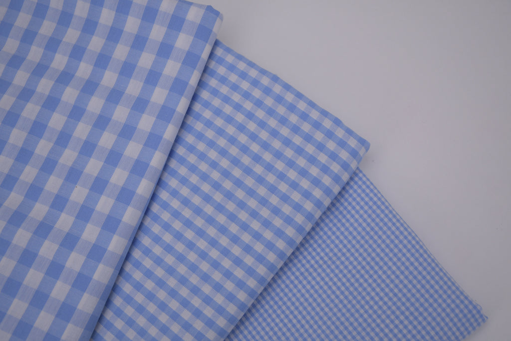 Gingham Checks Yarn-Dyed Cotton Fabric -  Sky
