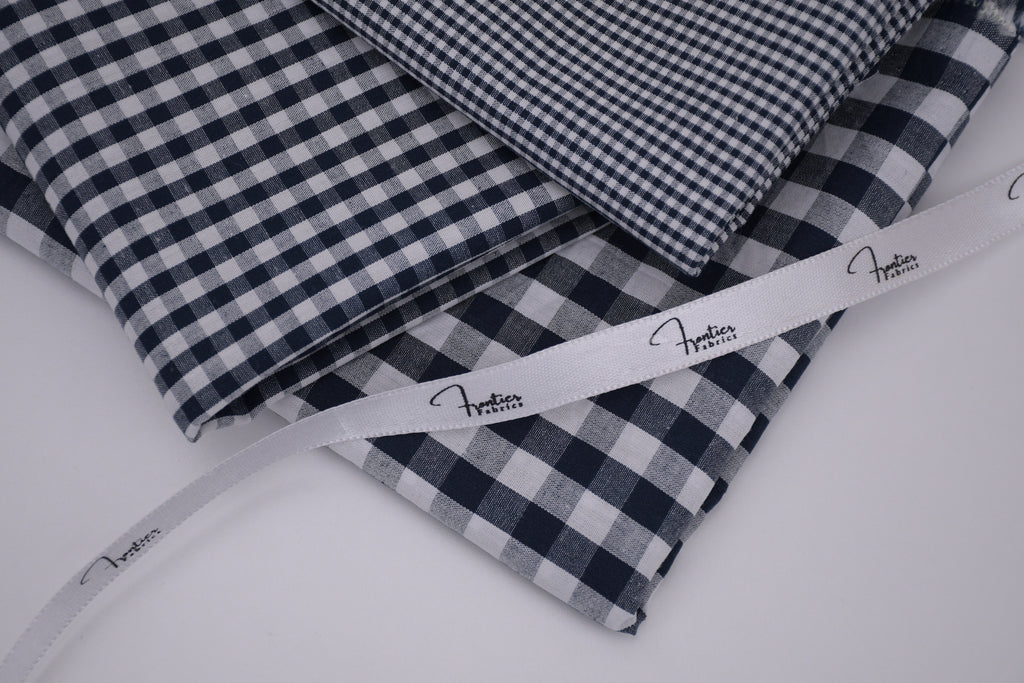 Gingham Checks Yarn-Dyed Cotton Fabric - Midnight Navy