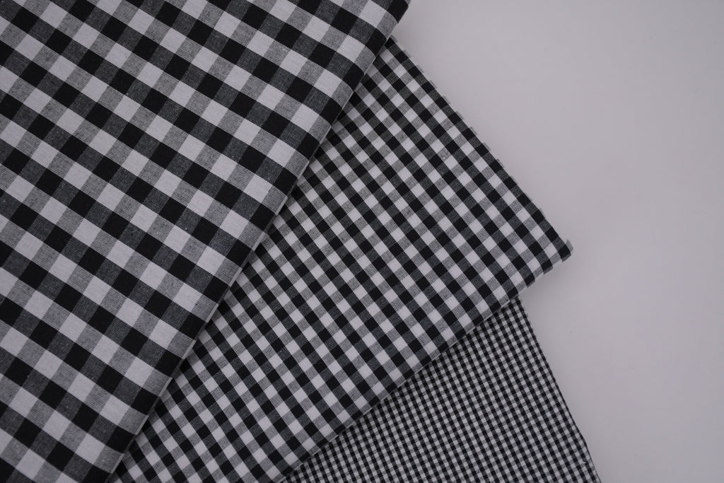 Gingham Checks Yarn-Dyed Cotton Fabric - Black