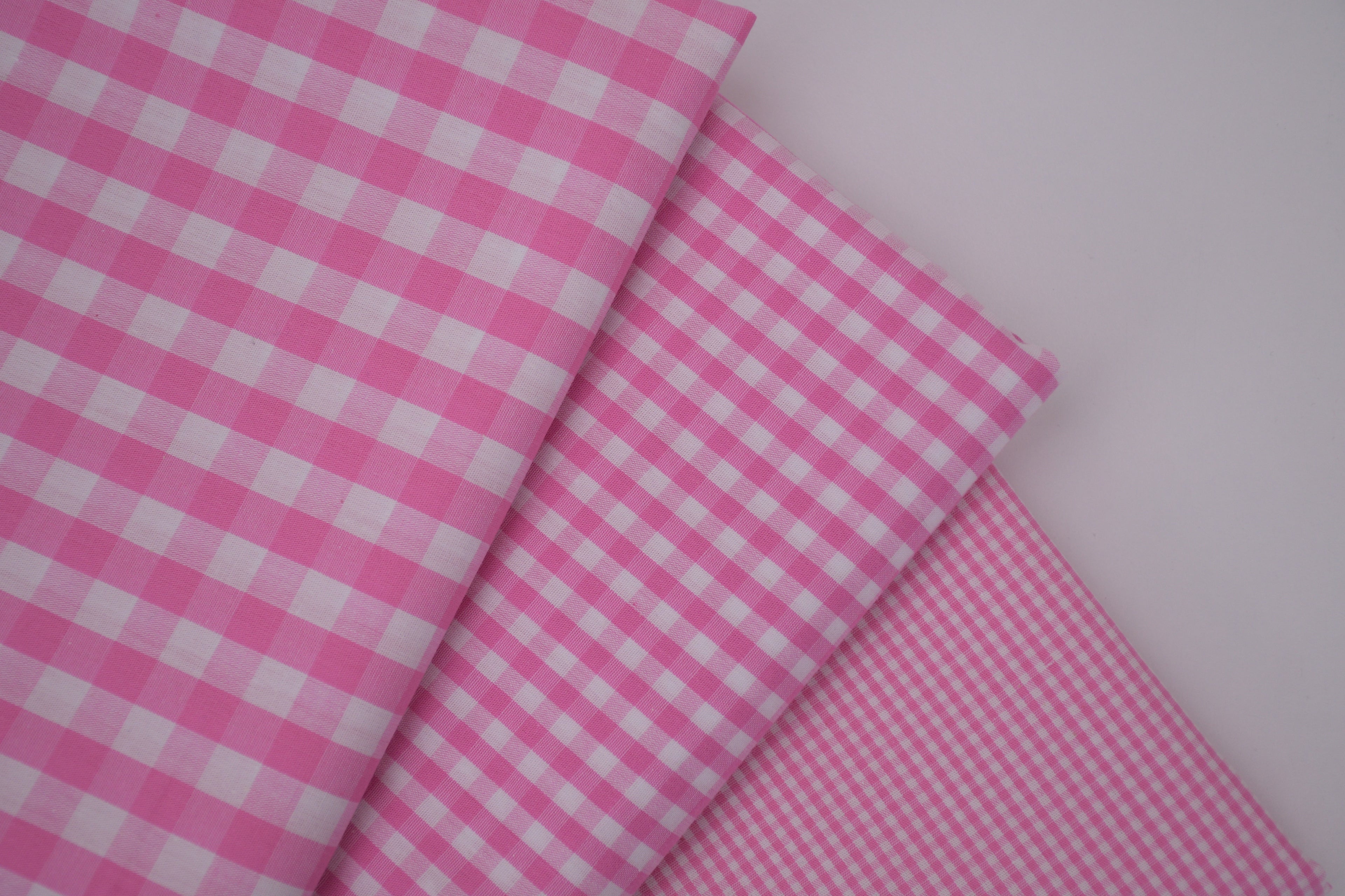 Gingham Checks Yarn-Dyed Cotton Fabric -  Peony Pink