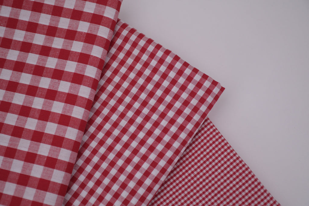 Gingham Checks Yarn-Dyed Cotton Fabric -  Heritage Red