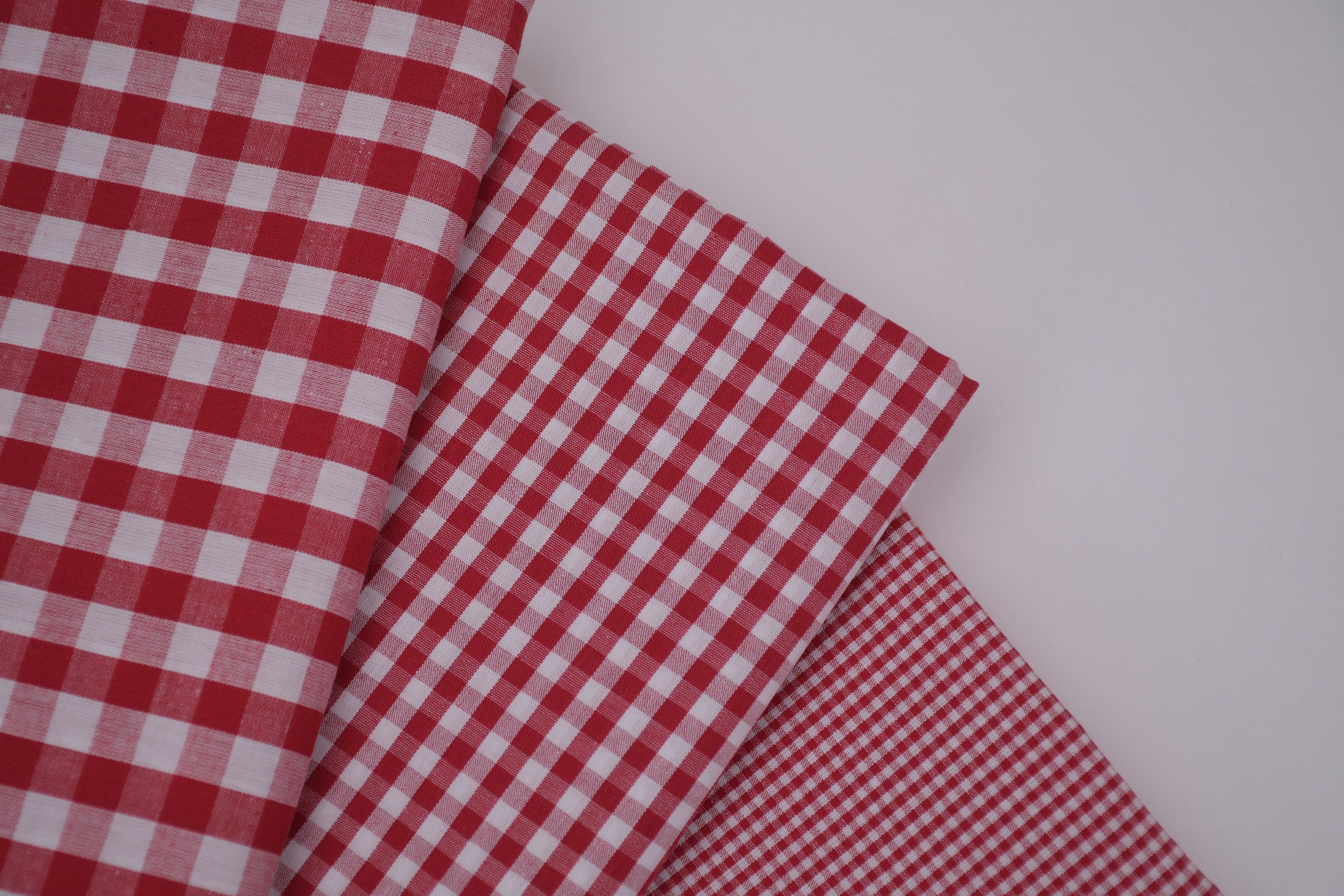 Gingham Checks Yarn-Dyed Cotton Fabric -  Heritage Red