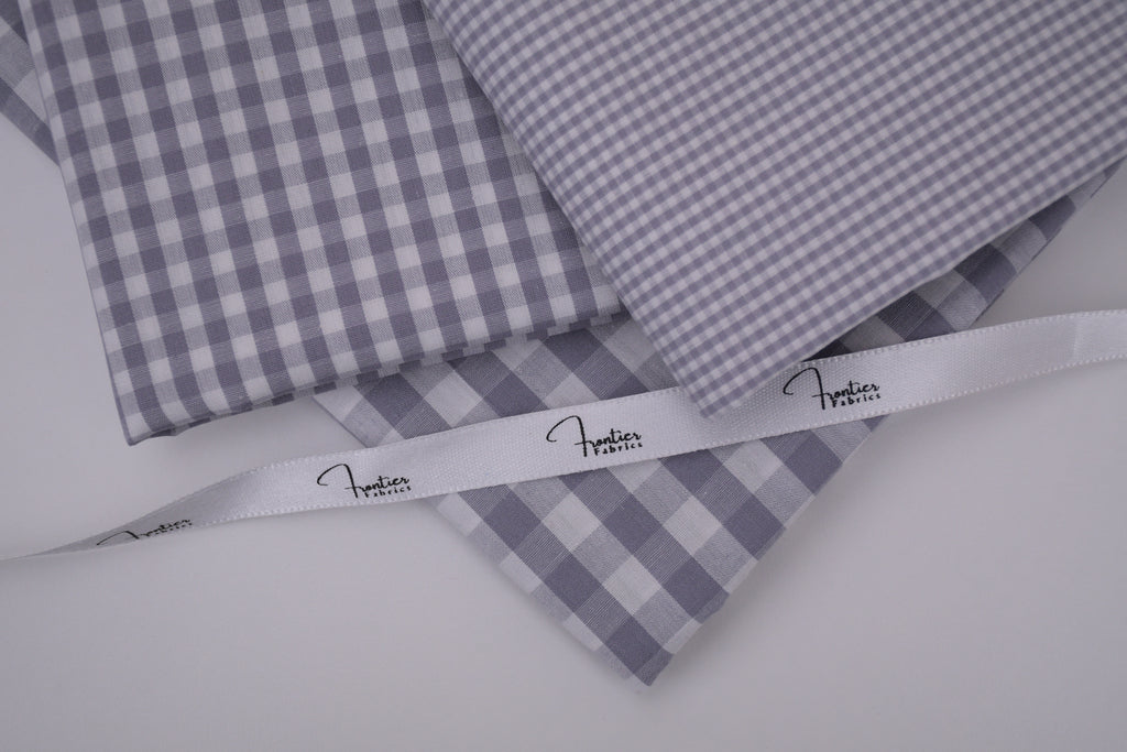 Gingham Checks Yarn-Dyed Cotton Fabric -  Pebble Grey