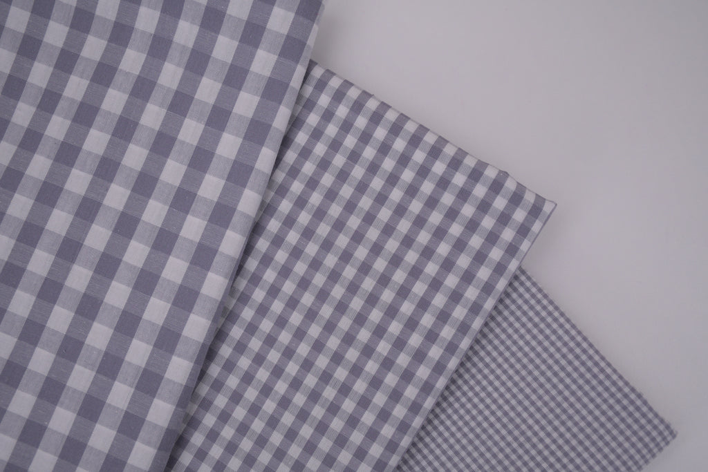 Gingham Checks Yarn-Dyed Cotton Fabric -  Pebble Grey