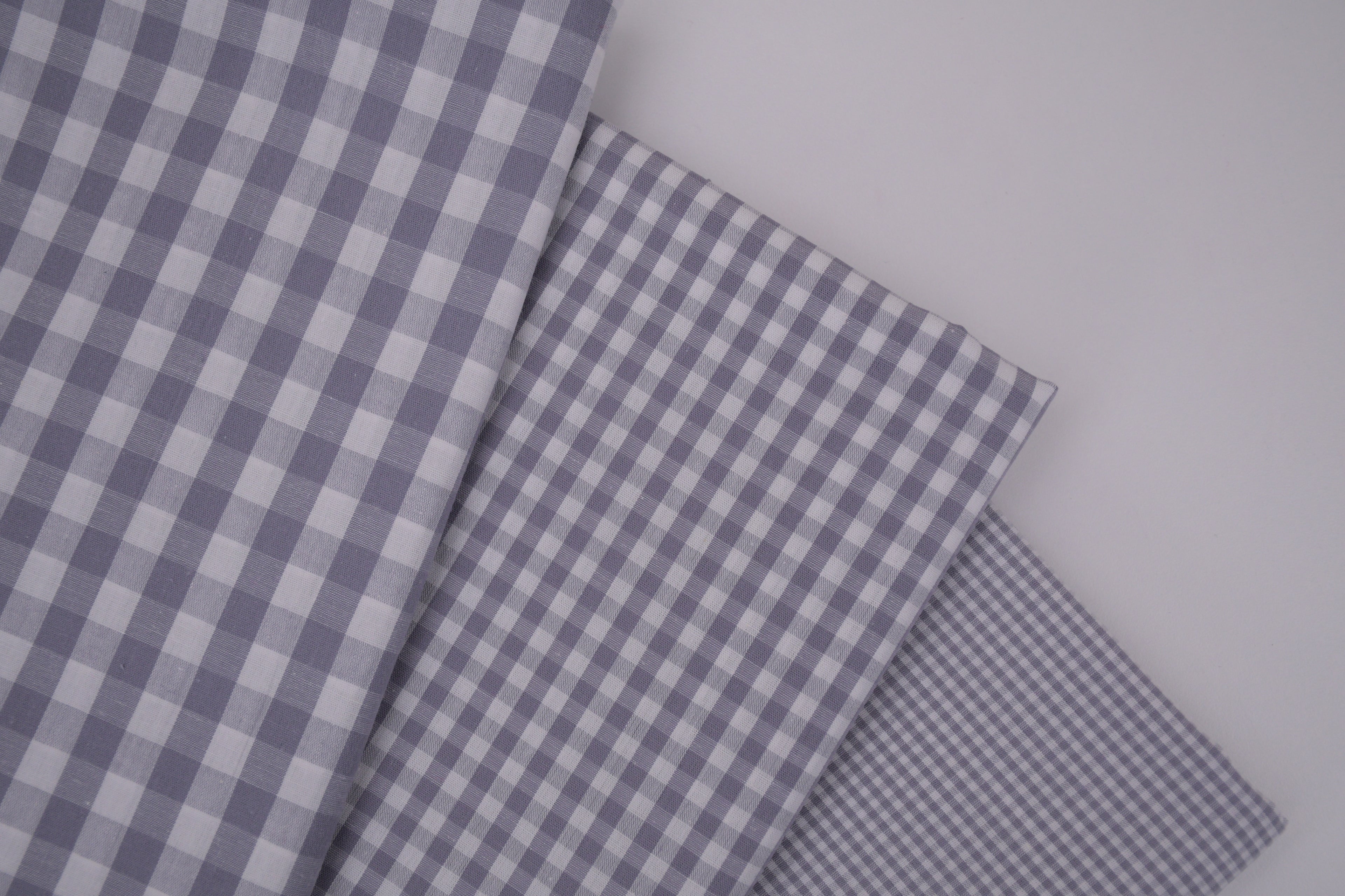 Gingham Checks Yarn-Dyed Cotton Fabric -  Pebble Grey
