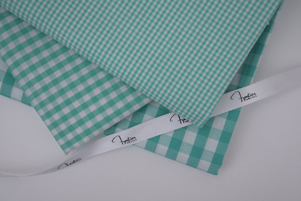 Gingham Checks Yarn-Dyed Cotton Fabric - Aqua Green