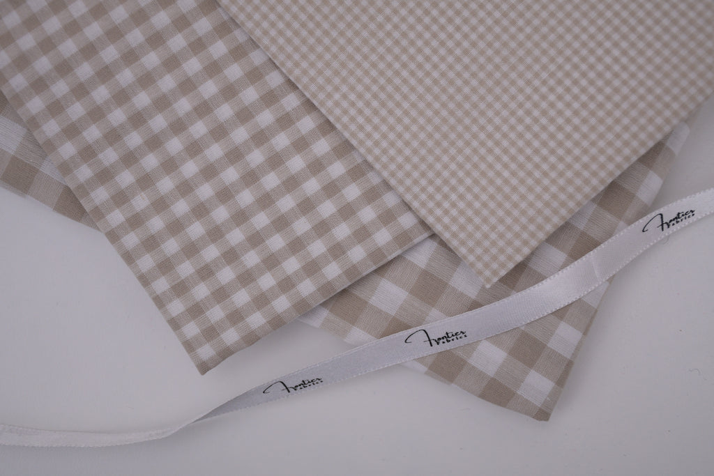 Gingham Checks Yarn-Dyed Cotton Fabric - Almond