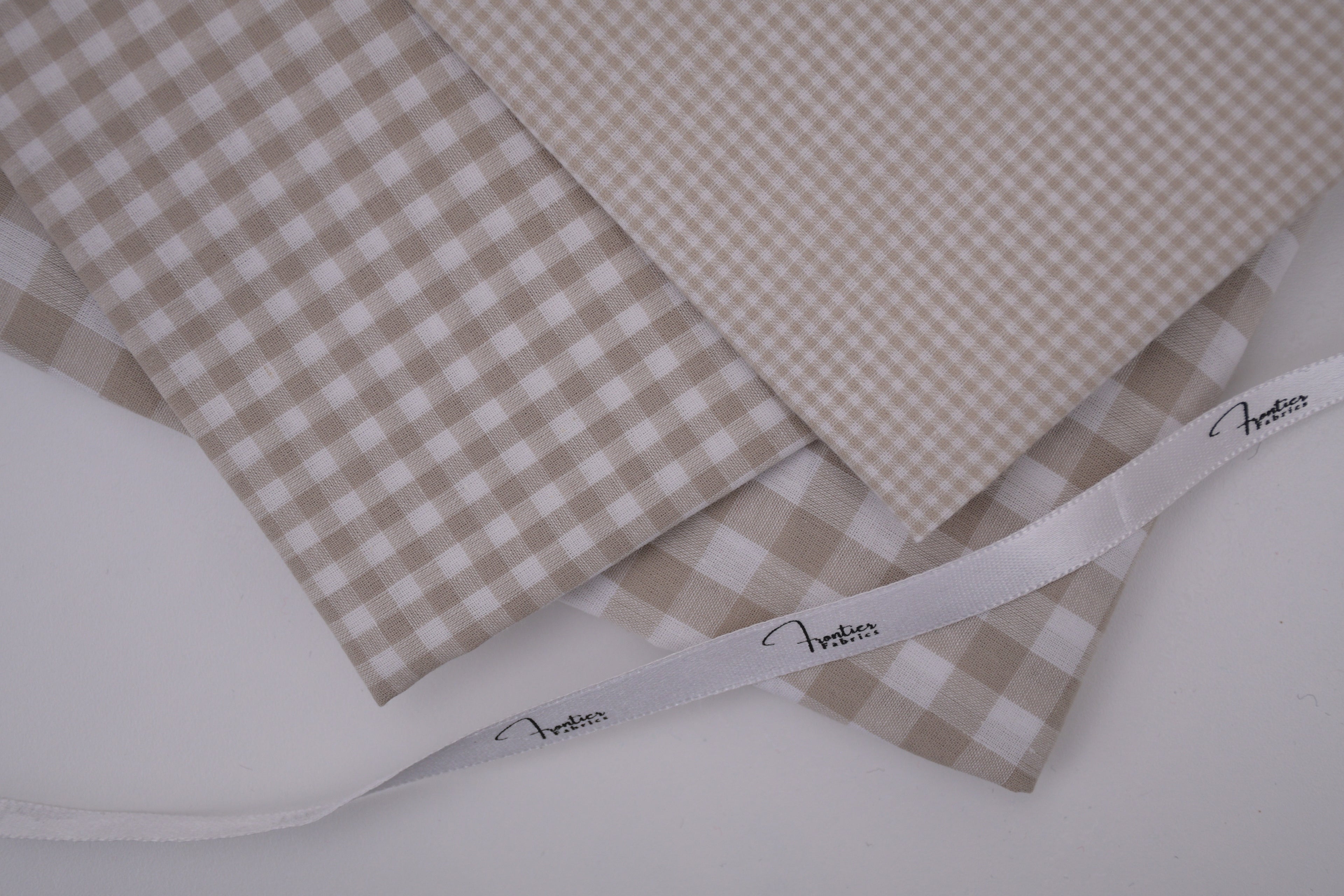 Gingham Checks Yarn-Dyed Cotton Fabric - Almond