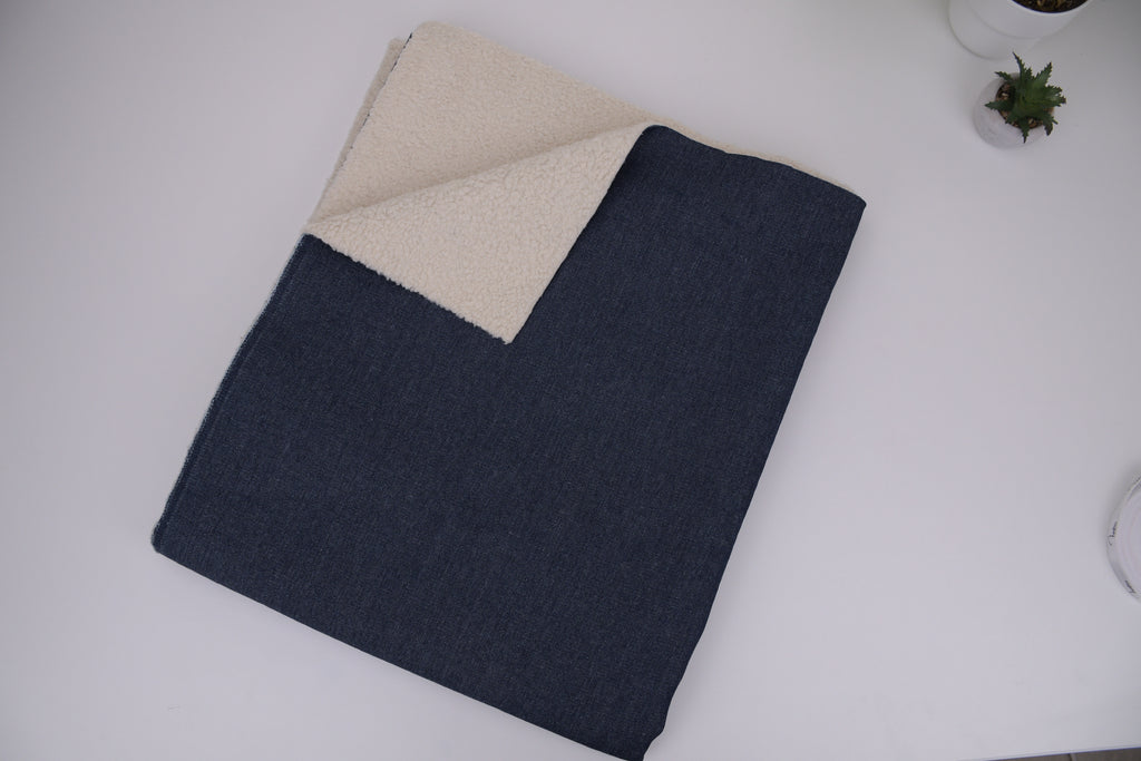 Denim Teddy Sherpa Fleece Fabric - Medium Blue