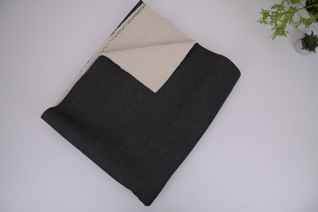 Denim Teddy Sherpa Fleece Fabric - Black