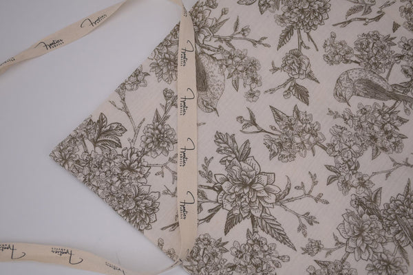 Lovers Nest Toile 100% Cotton Muslin Double Gauze Print - Dune Khaki